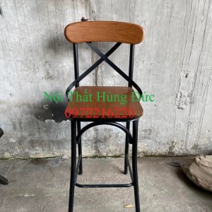 Ghế bar chữ x khung sắt tựa gỗ