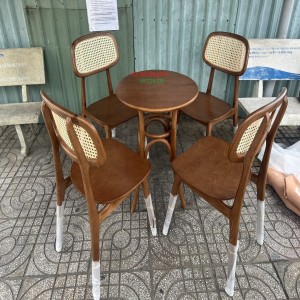 Bộ bàn ghế gỗ tần bì tựa mây cafe xtm