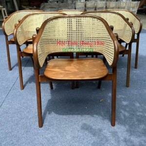 Ghế gỗ cafe - nhà hàng tựa đan mây xtm51