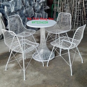 Bộ bàn ghế sắt cafe màu trắng xtt