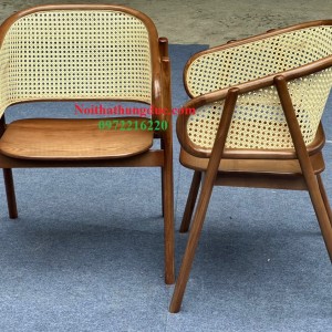 Ghế gỗ tần bì tựa đan mây vitage