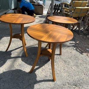 Bàn tròn gỗ cafe 2 tầng