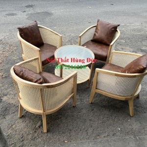 Bộ bàn ghế sofa cafe tựa đan mây
