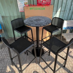 Bàn bar tròn mặt đá chân sắt sk13