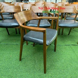 Ghế gỗ cao su cafe hirosima bọc nệm xám