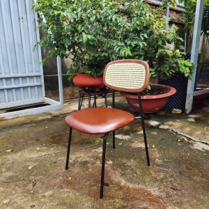 Ghế sắt tựa đan nhựa giả mây sk01